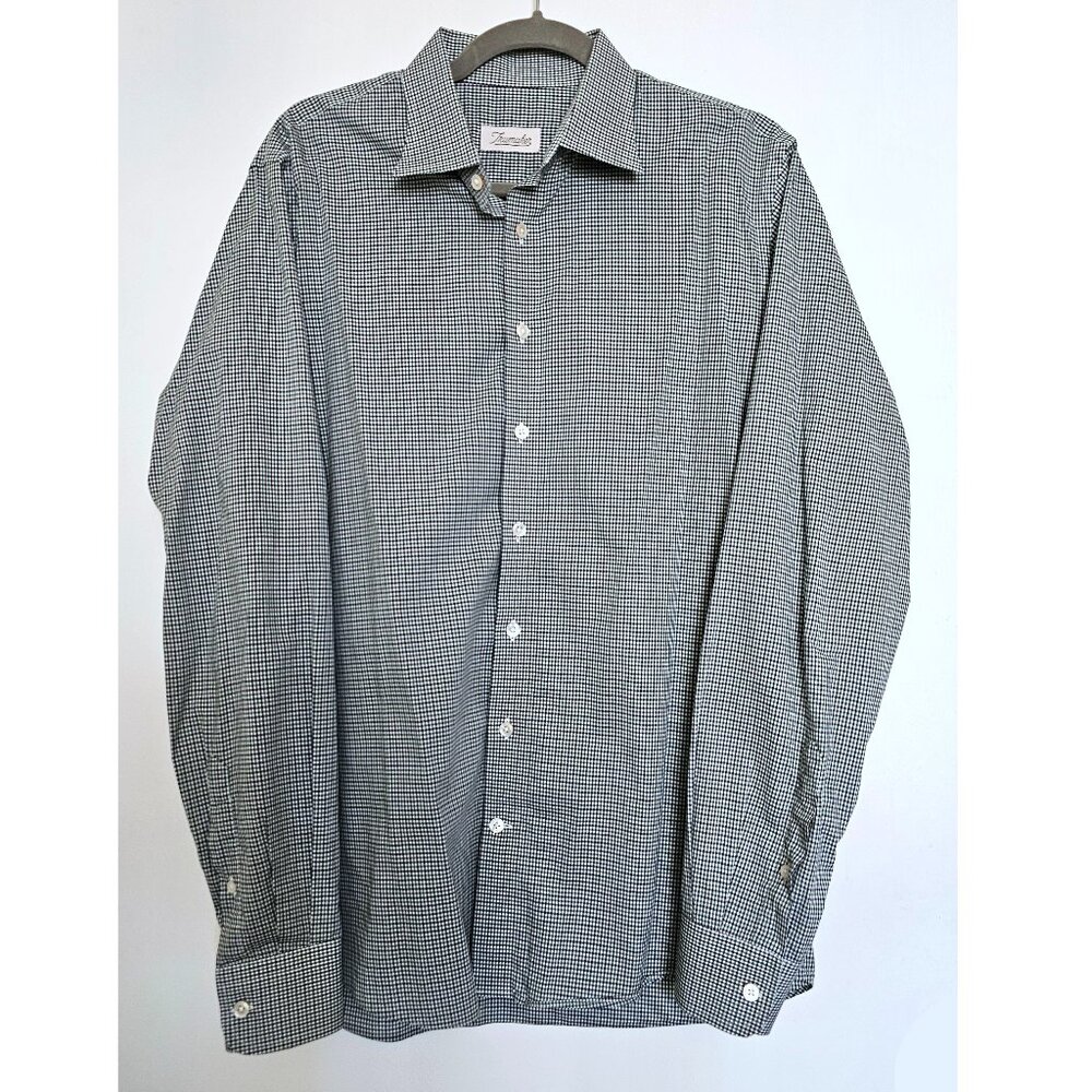 Trumaker Cotton Gingham Vichy Check Button Up Shirt L XL Green White